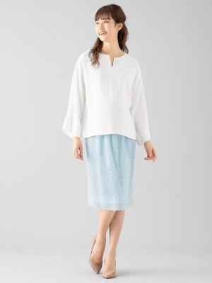 マタニティ スカート|【産前産後対応】【セットアップ可】総レースタイトスカート【出産後も長く使える】|サックス