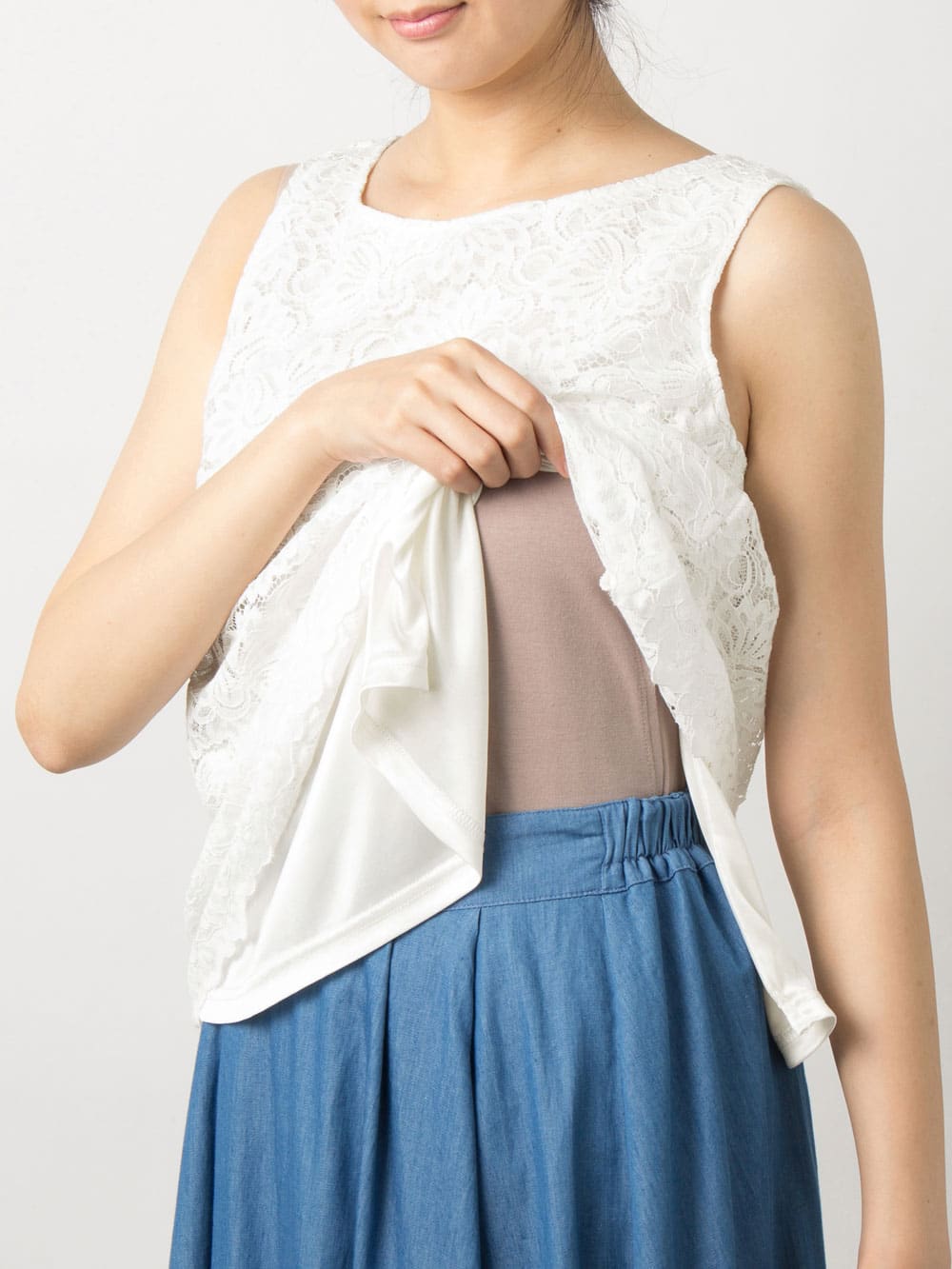 マタニティ トップス|【セットアップ可】総レースノースリーブトップス マタニティ・授乳服