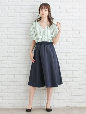 マタニティ トップス|マルチストライプドロストドルマンシャツ【出産後も長く使える】|グリーン