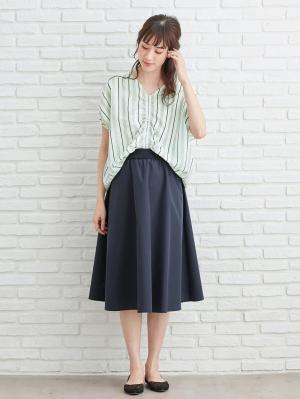 マタニティ トップス|マルチストライプドロストドルマンシャツ【出産後も長く使える】|グリーン