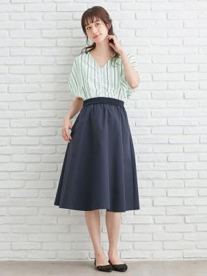 マタニティ トップス|マルチストライプドロストドルマンシャツ【出産後も長く使える】|グリーン