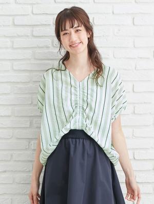 マタニティ トップス|マルチストライプドロストドルマンシャツ【出産後も長く使える】|グリーン