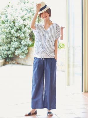 マタニティ トップス|マルチストライプドロストドルマンシャツ【出産後も長く使える】|ネイビー