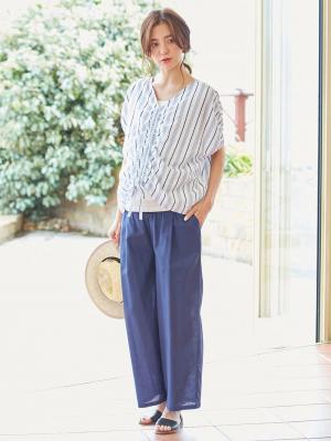 マタニティ トップス|マルチストライプドロストドルマンシャツ【出産後も長く使える】|ネイビー