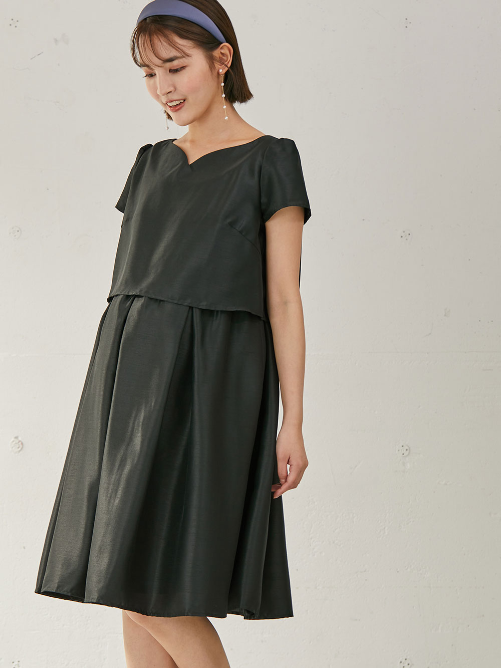 マタニティ ワンピース|【MAX55%OFF ブラックフライデーセール対象】【マタニティ・授乳服】LOVE MIC（ラブミック）シャンタンハートネックフレアワンピース|ブラック