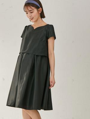 マタニティ ワンピース|【MAX55%OFF ブラックフライデーセール対象】【マタニティ・授乳服】LOVE MIC（ラブミック）シャンタンハートネックフレアワンピース|ブラック