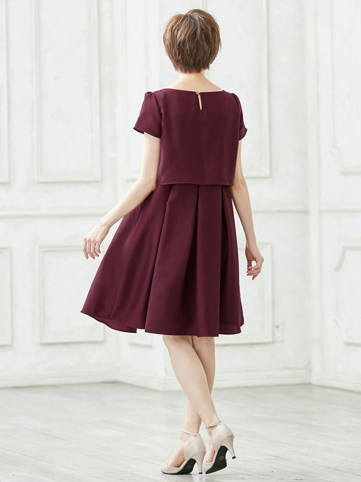 マタニティ ワンピース|【MAX55%OFF ブラックフライデーセール対象】【マタニティ・授乳服】LOVE MIC（ラブミック）シャンタンハートネックフレアワンピース|ワイン