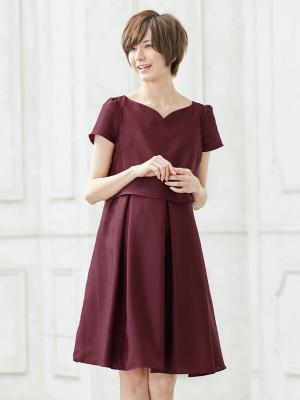 マタニティ ワンピース|【MAX55%OFF ブラックフライデーセール対象】【マタニティ・授乳服】LOVE MIC（ラブミック）シャンタンハートネックフレアワンピース|ワイン