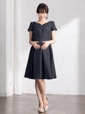 マタニティ ワンピース|【MAX55%OFF ブラックフライデーセール対象】【マタニティ・授乳服】LOVE MIC（ラブミック）シャンタンハートネックフレアワンピース|ネイビー