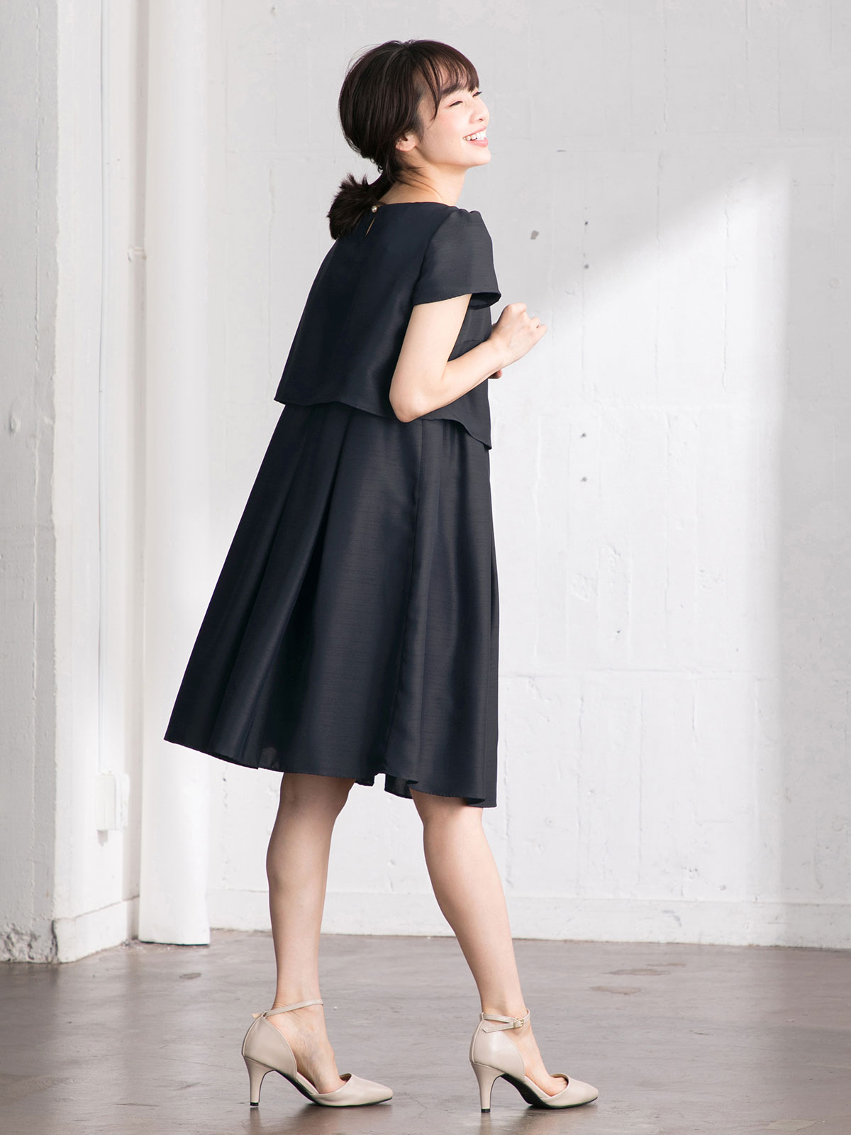 マタニティ ワンピース|【MAX55%OFF ブラックフライデーセール対象】【マタニティ・授乳服】LOVE MIC（ラブミック）シャンタンハートネックフレアワンピース|ネイビー