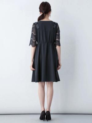マタニティ ワンピース|LOVE MIC(ラブミック)ストレッチジョーゼット袖レースフレアワンピース マタニティ・授乳服【出産後も長く使える】