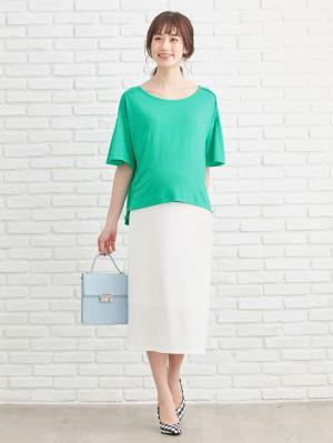 マタニティ トップス|【マタニティ・授乳服】バックタックフレアースリーブTシャツ【出産後も長く使える】|ブルーグリーン