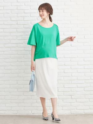 マタニティ トップス|【マタニティ・授乳服】バックタックフレアースリーブTシャツ【出産後も長く使える】|ブルーグリーン
