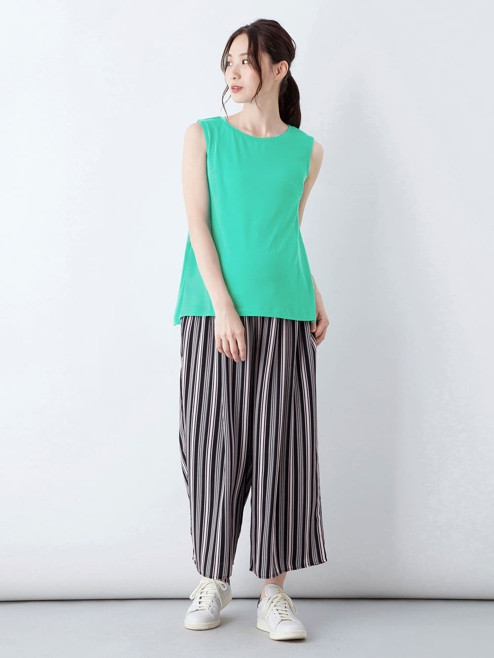 マタニティ トップス|ノースリーブカットソートップス　マタニティ・授乳服【出産後も長く使える】|ブルーグリーン