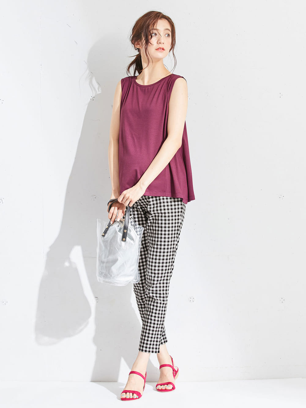 マタニティ トップス|ノースリーブカットソートップス　マタニティ・授乳服【出産後も長く使える】|パープル