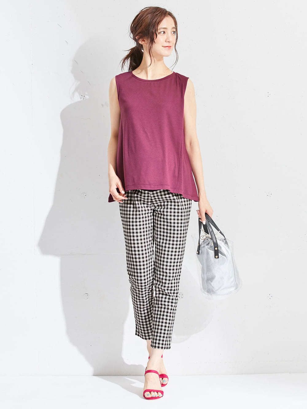 マタニティ トップス|ノースリーブカットソートップス　マタニティ・授乳服【出産後も長く使える】|パープル