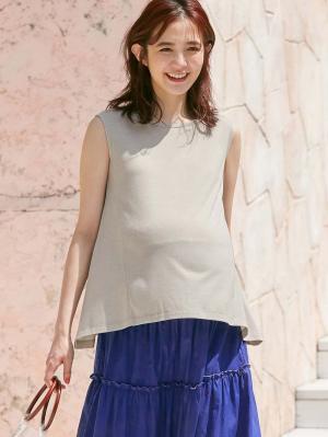 マタニティ トップス|ノースリーブカットソートップス　マタニティ・授乳服【出産後も長く使える】|グレージュ