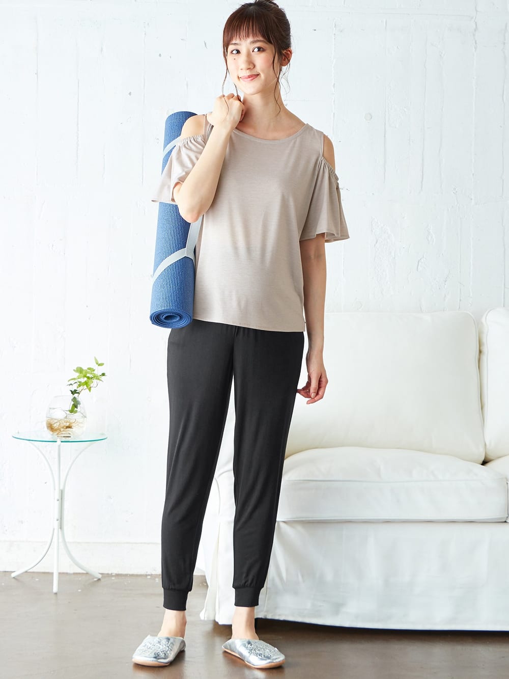 マタニティ トップス|オープンショルダーTシャツ　マタニティ・授乳服|イエロー