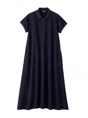 マタニティ ワンピース|【親子コーデ可】半袖ポロマキシワンピース マタニティ・授乳服【出産後も長く使える】|ネイビー
