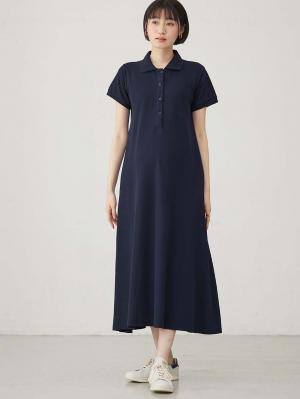 マタニティ ワンピース|【親子コーデ可】半袖ポロマキシワンピース マタニティ・授乳服【出産後も長く使える】|ネイビー