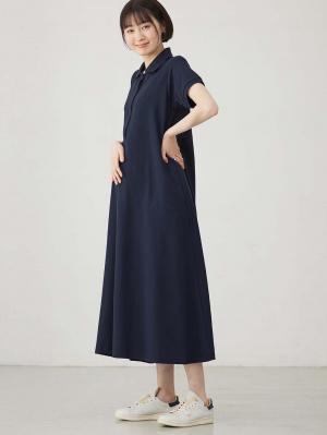 マタニティ ワンピース|【親子コーデ可】半袖ポロマキシワンピース マタニティ・授乳服【出産後も長く使える】|ネイビー