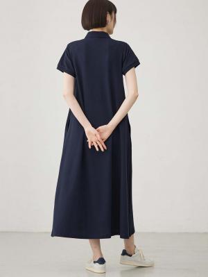 マタニティ ワンピース|【親子コーデ可】半袖ポロマキシワンピース マタニティ・授乳服【出産後も長く使える】|ネイビー