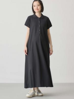 マタニティ ワンピース|【親子コーデ可】半袖ポロマキシワンピース マタニティ・授乳服【出産後も長く使える】|ブラック