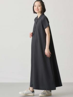 マタニティ ワンピース|【親子コーデ可】半袖ポロマキシワンピース マタニティ・授乳服【出産後も長く使える】|ブラック