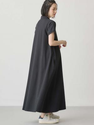 マタニティ ワンピース|【親子コーデ可】半袖ポロマキシワンピース マタニティ・授乳服【出産後も長く使える】|ブラック