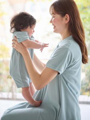 マタニティ ワンピース|【親子コーデ可】半袖ポロマキシワンピース マタニティ・授乳服【出産後も長く使える】|サックス