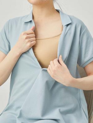 マタニティ ワンピース|【親子コーデ可】半袖ポロマキシワンピース マタニティ・授乳服【出産後も長く使える】