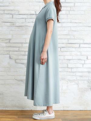 マタニティ ワンピース|【親子コーデ可】半袖ポロマキシワンピース マタニティ・授乳服【出産後も長く使える】