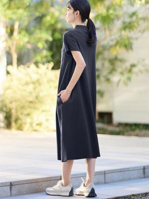 マタニティ ワンピース|【親子コーデ可】半袖ポロワンピース(ひざ下丈) マタニティ・授乳服【出産後も長く使える】|ネイビー
