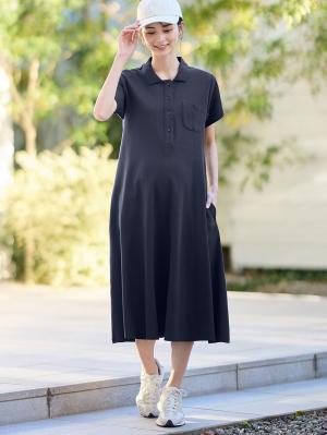 マタニティ ワンピース|【親子コーデ可】半袖ポロワンピース(ひざ下丈) マタニティ・授乳服【出産後も長く使える】|ネイビー