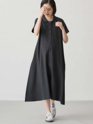 マタニティ ワンピース|【親子コーデ可】半袖ポロワンピース(ひざ下丈) マタニティ・授乳服【出産後も長く使える】|ブラック