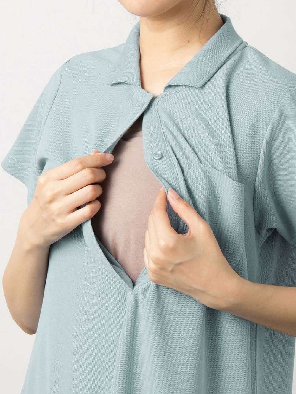マタニティ ワンピース|【親子コーデ可】半袖ポロワンピース(ひざ下丈) マタニティ・授乳服【出産後も長く使える】