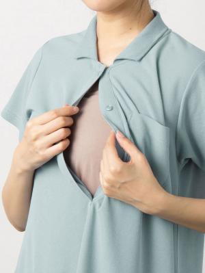 マタニティ ワンピース|【親子コーデ可】半袖ポロワンピース(ひざ下丈) マタニティ・授乳服【出産後も長く使える】