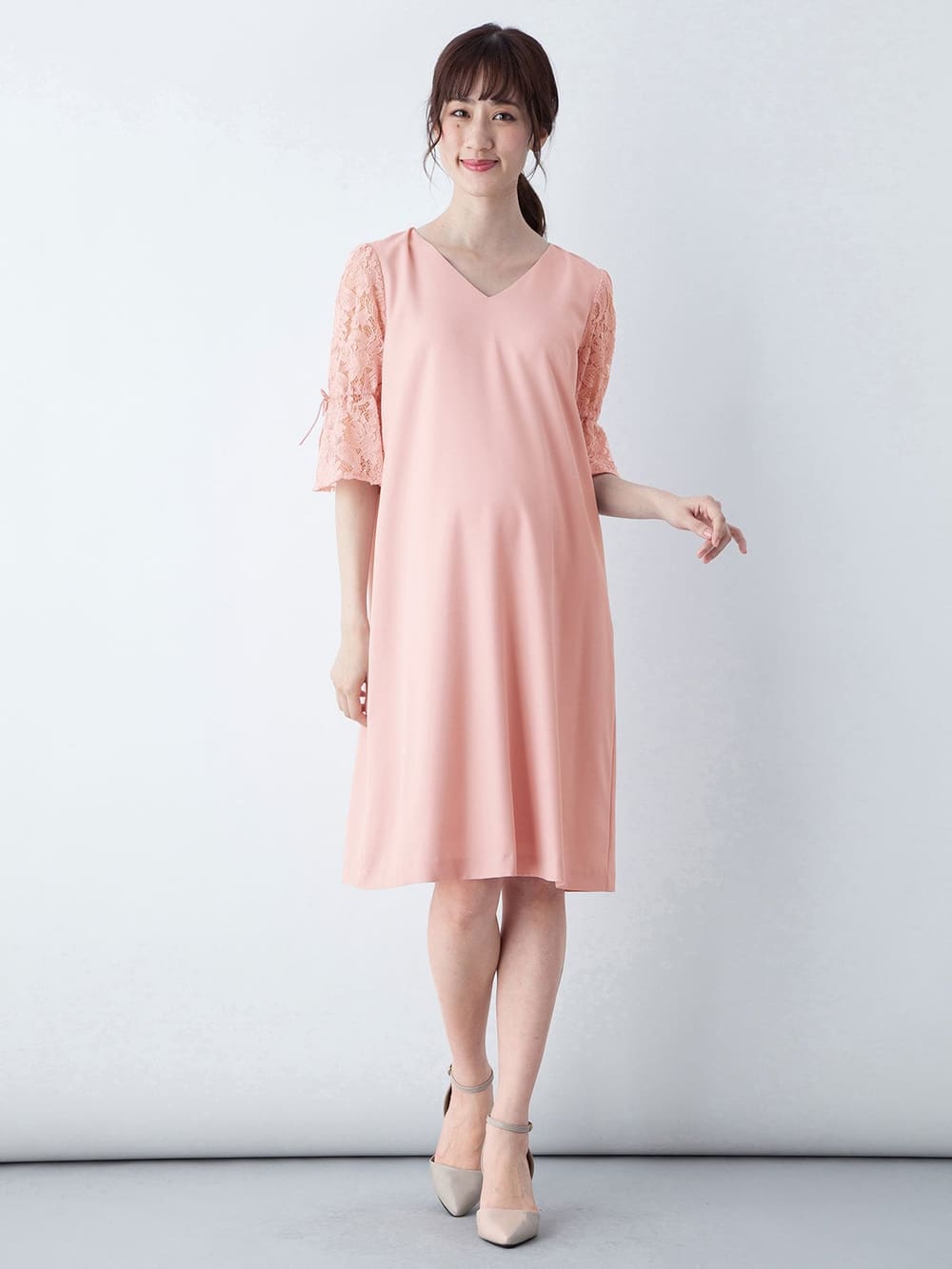 マタニティ ワンピース 授乳口付 Vネックレーススリーブワンピース マタニティウェア 授乳服通販 エンジェリーベ 公式