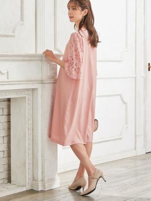 マタニティ ワンピース|Vネックレーススリーブワンピース　マタニティ・授乳服|ピンク