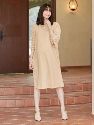 Vネックレーススリーブワンピース　マタニティ・授乳服22764