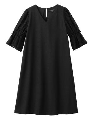 Vネックレーススリーブワンピース　マタニティ・授乳服 22764