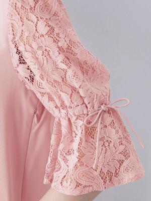 マタニティ ワンピース|Vネックレーススリーブワンピース　マタニティ・授乳服