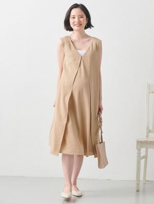 マタニティ ワンピース|フロントレイヤードノースリーブワンピース　マタニティ・授乳服|ベージュ