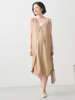マタニティ ワンピース|フロントレイヤードノースリーブワンピース　マタニティ・授乳服|ベージュ