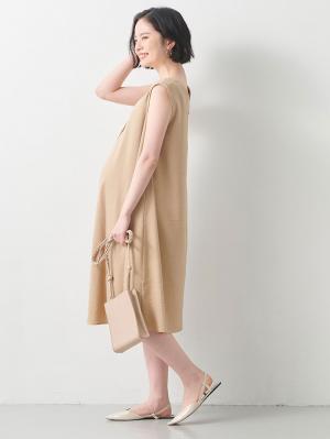 マタニティ ワンピース|フロントレイヤードノースリーブワンピース　マタニティ・授乳服|ベージュ