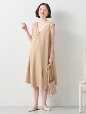 マタニティ ワンピース|フロントレイヤードノースリーブワンピース　マタニティ・授乳服|ベージュ