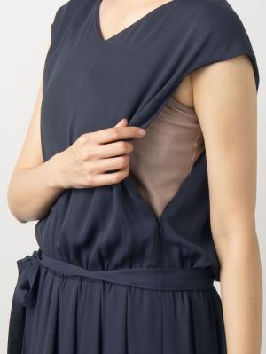 マタニティ ワンピース|シフォンフロントタック2WAYロングワンピース　マタニティ・授乳服【出産後も長く使える】