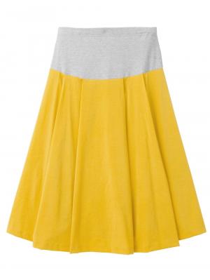 マタニティ スカート|【産前産後対応】ミモレ丈タックフレアスカート【出産後も長く使える】|イエロー