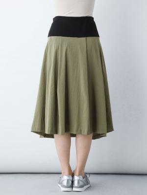 マタニティ スカート|【産前産後対応】ミモレ丈タックフレアスカート【出産後も長く使える】