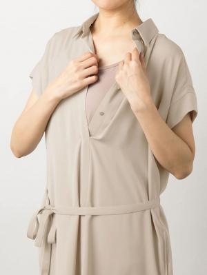 マタニティ ワンピース|【マタニティ・授乳服】コクーンシルエットシャツワンピース【出産後も長く使える】
